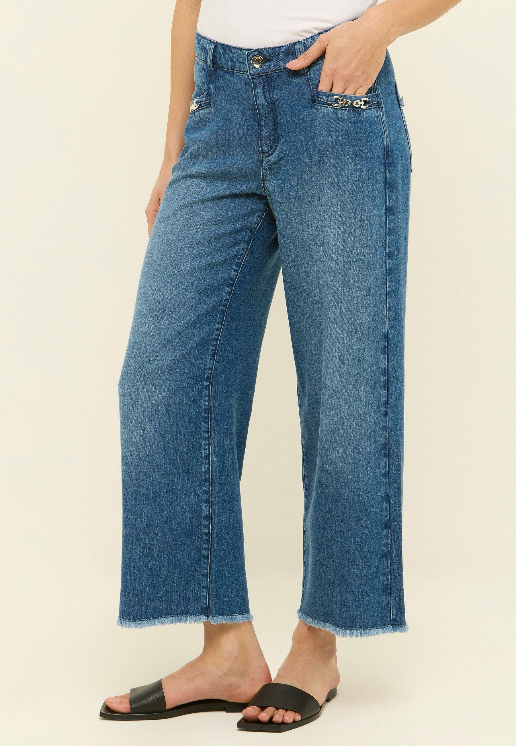 Hose Culotte Damen mit Gummizug – Mittelblau (Used) Relaxed Fit | Angels