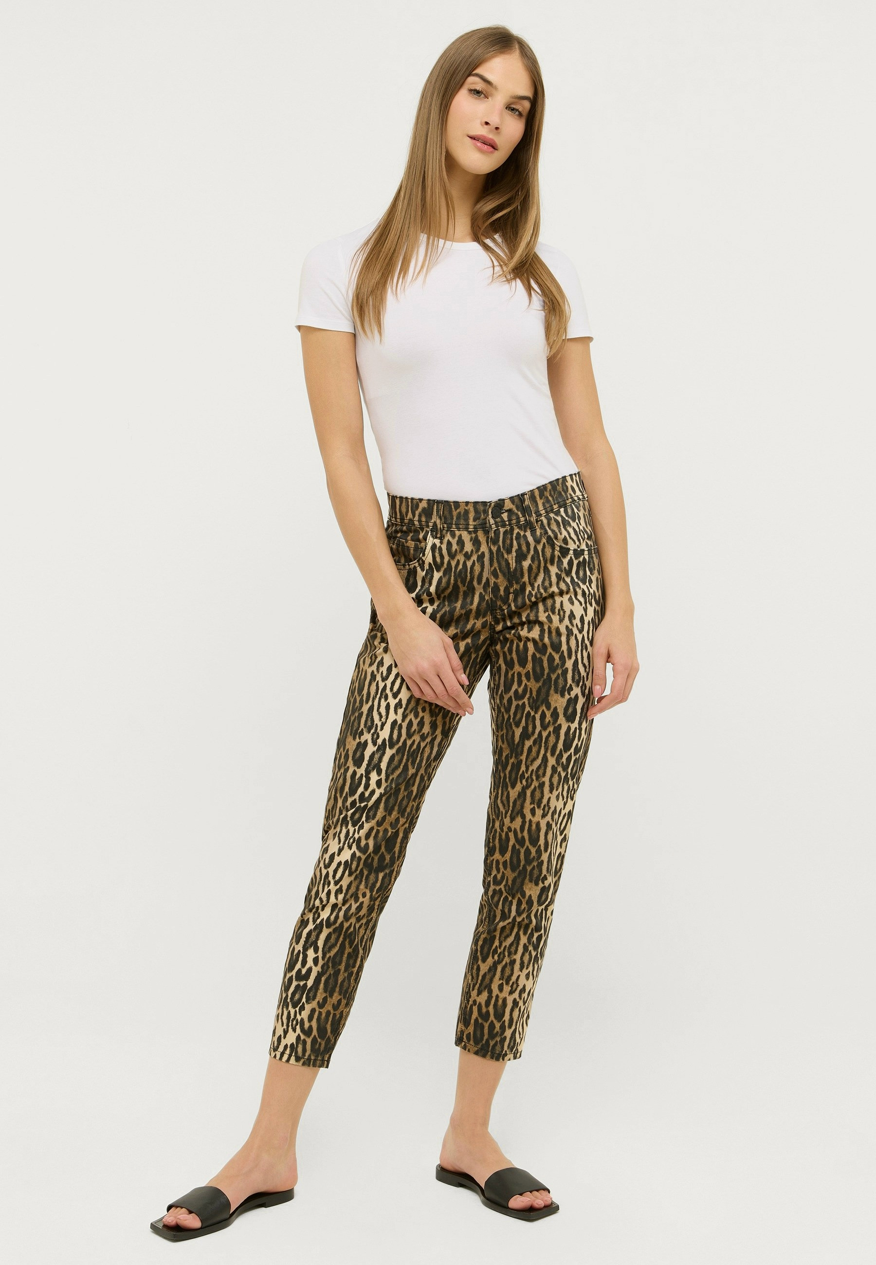 Damenhose mit Leoprint und Elasthan – Rückansicht