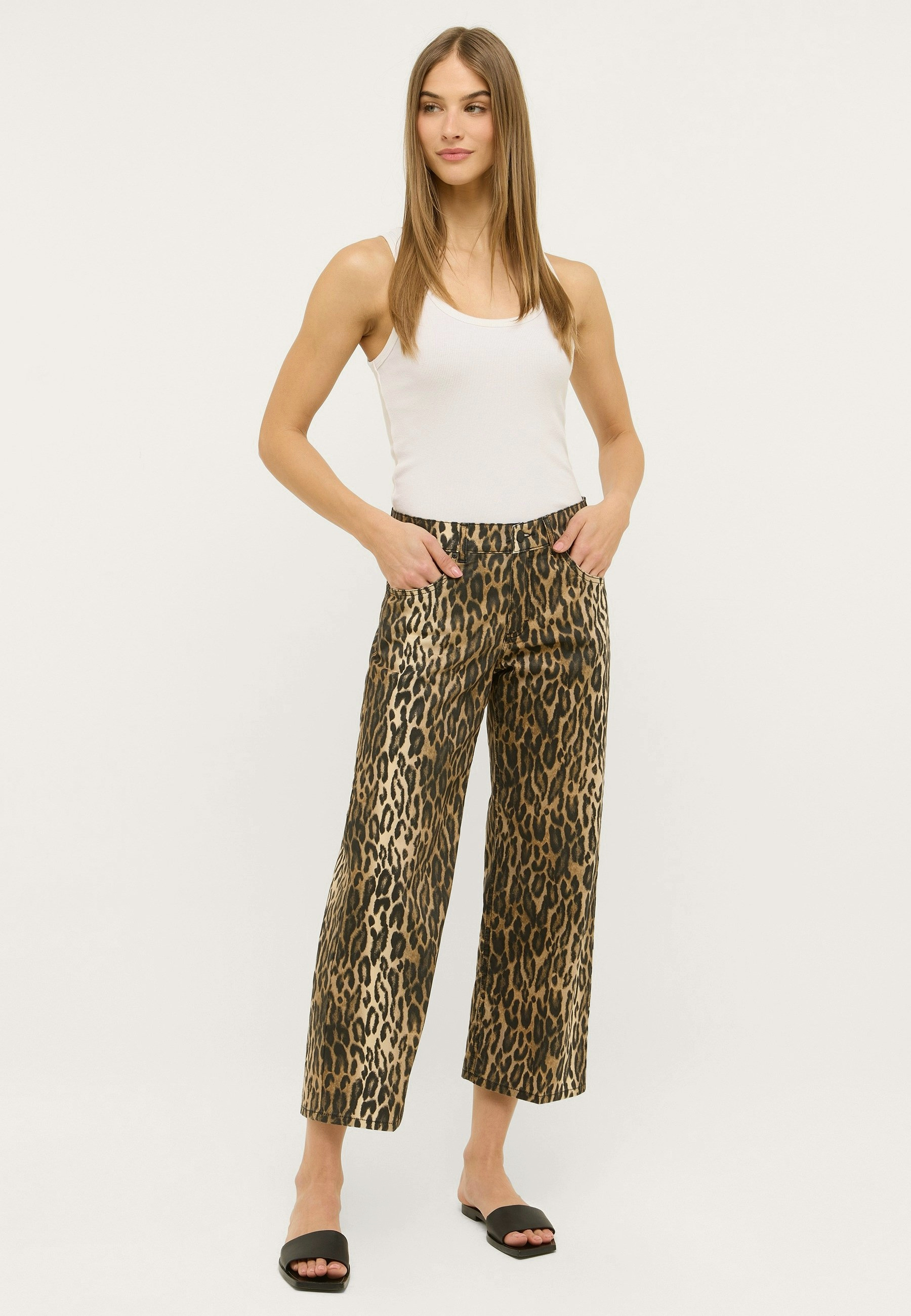 Relaxed Fit Culotte mit Leoprint und Elasthan – Rückansicht